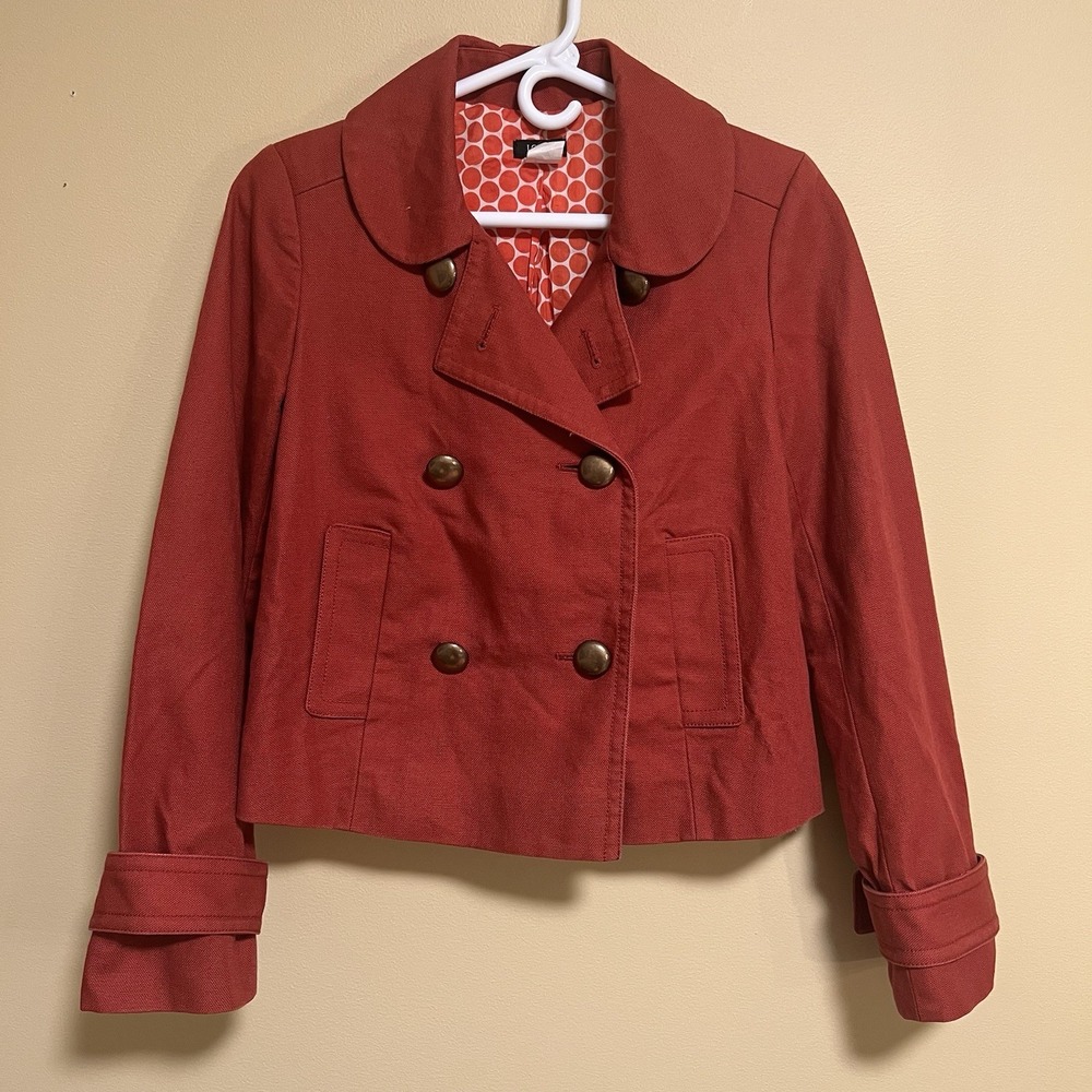 J Crew Women's Jacket Size 4 Orange Buttons Long Sleeve Pockets Preppy Military